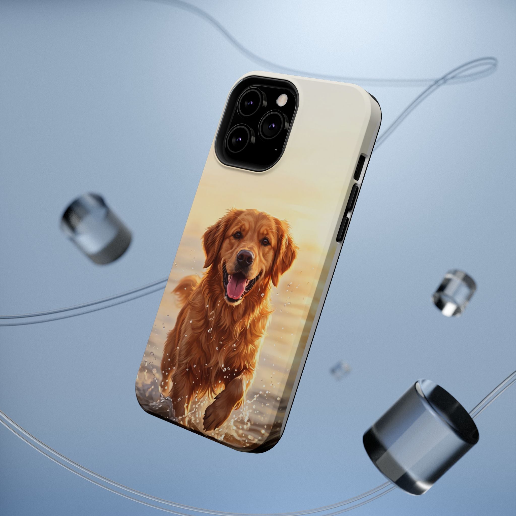 Beach Golden Retriever Phone Case — Impact-Resistant Wireless Charging Cover