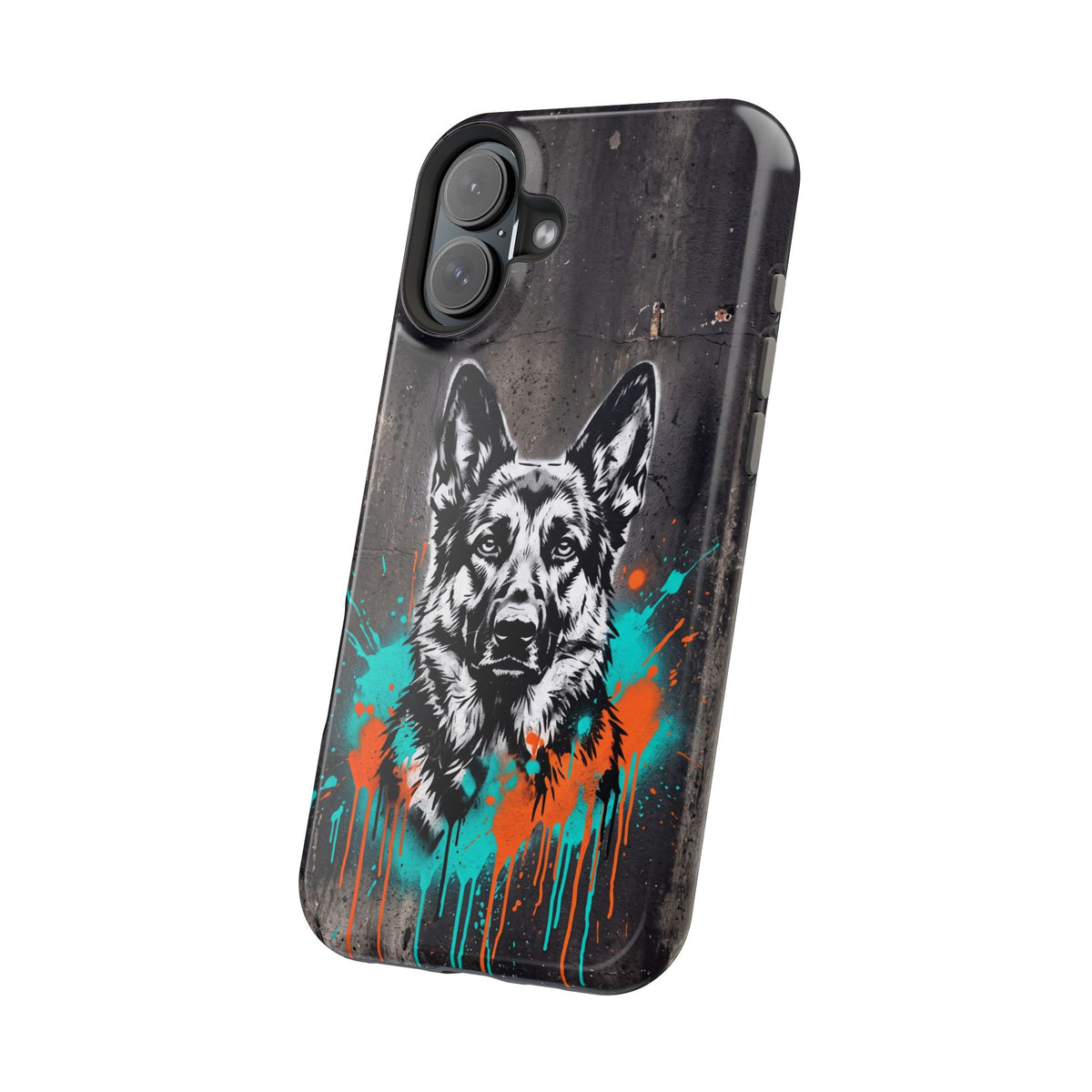 German Shepherd Phone Case | Graffiti Street Art — Tough Magnetic Case with Wireless Charging