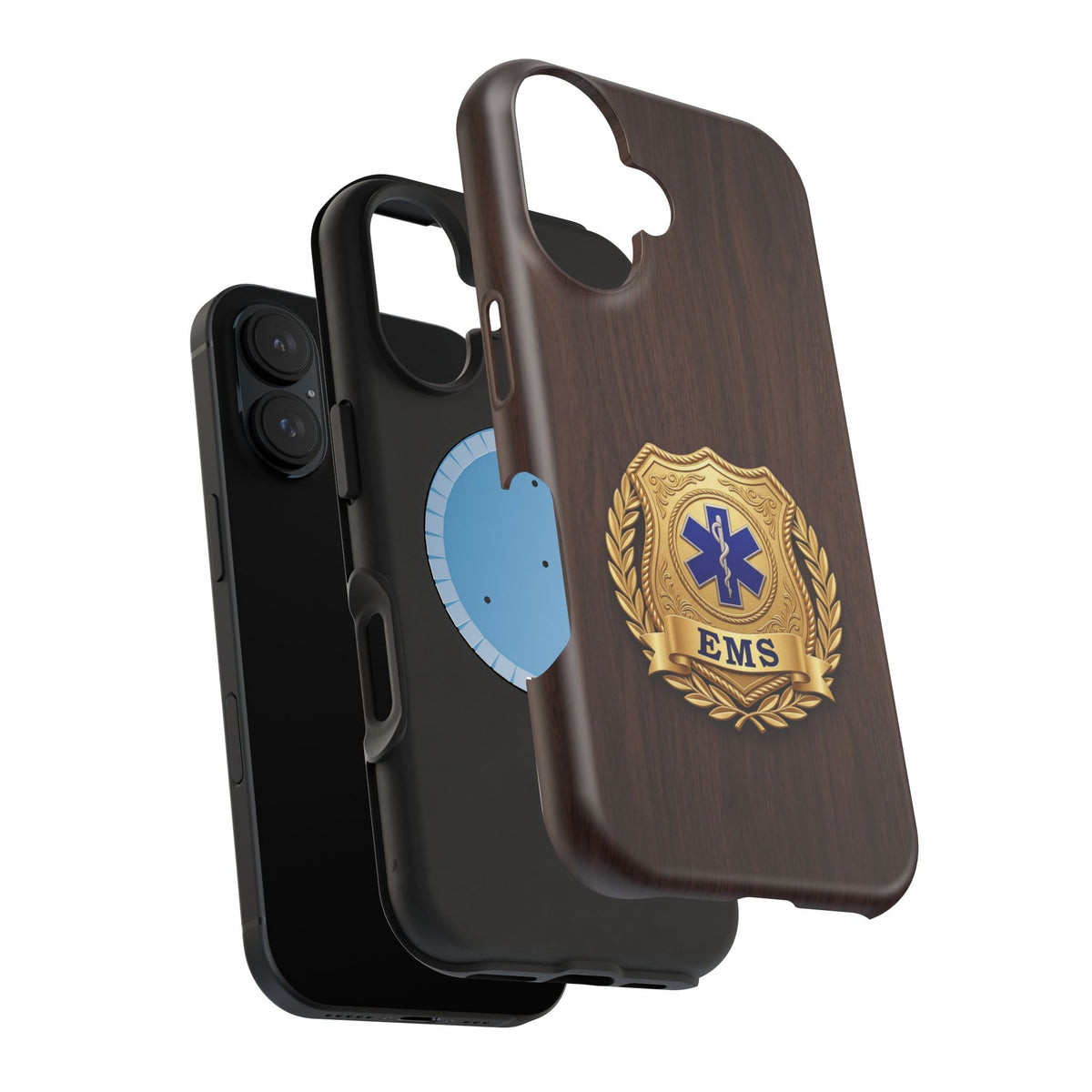 Gold EMS Laurel Badge Wood Phone Case — Magnetic Wireless Charging Cover