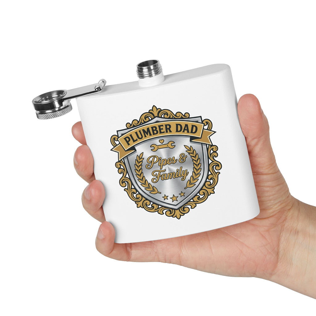 Flask — "Plumber Dad: Pipes & Family" 6oz Stainless Steel Hip Flask