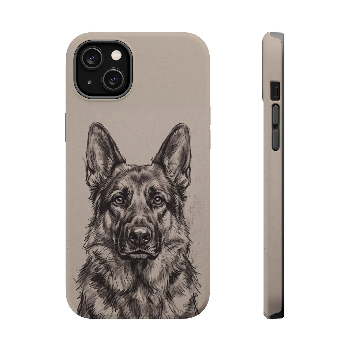 German Shepherd Phone Case | Charcoal Sketch Art — Tough Magnetic Case with Wireless Charging