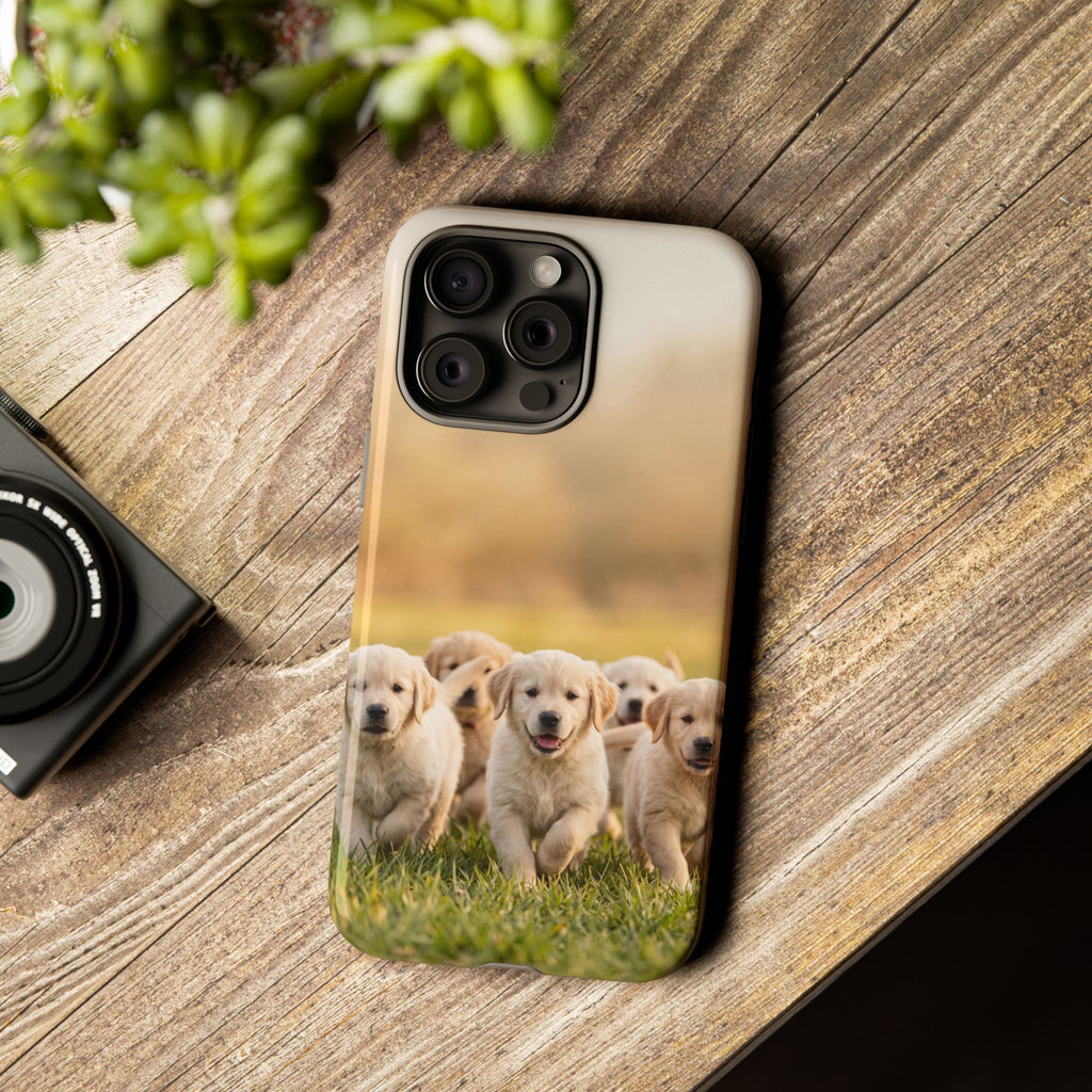 Golden Retriever Puppies Phone Case | Playful Puppy Pack Running in Grass | iPhone & Samsung
