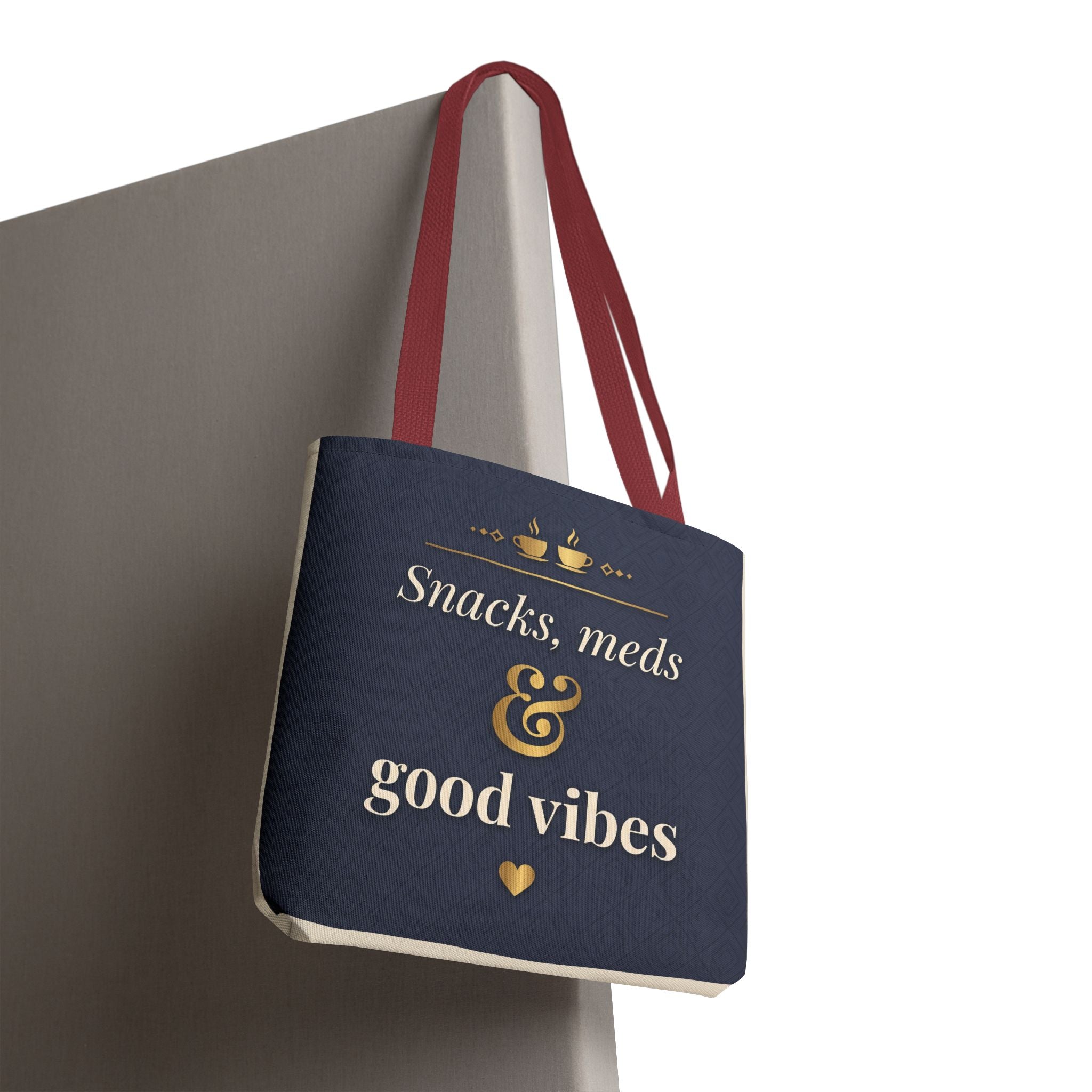 Snacks Meds & Good Vibes Tote | Funny Nurse Gift Tote Bag | Healthcare Worker Humour Gift | Premium Polyester Carry-All