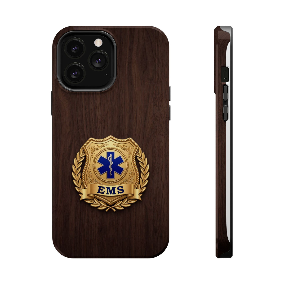 Gold EMS Laurel Badge Wood Phone Case — Magnetic Wireless Charging Cover