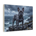 French Bulldog Personalized Canvas | Blue Frenchie Stormy Coastal Cliff Wall Art