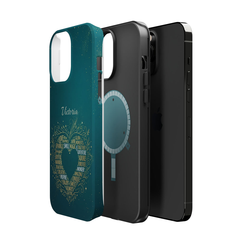 Personalized Teacher Heart Word Art Phone Case — Impact-Resistant Wireless Charging Cover