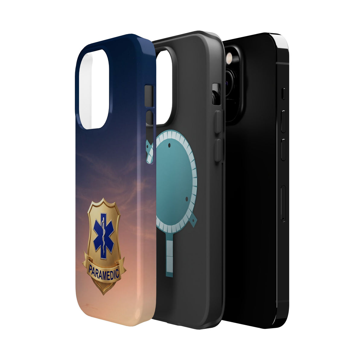 Gold Paramedic Badge Sunset Sky Phone Case — Magnetic Wireless Charging Cover
