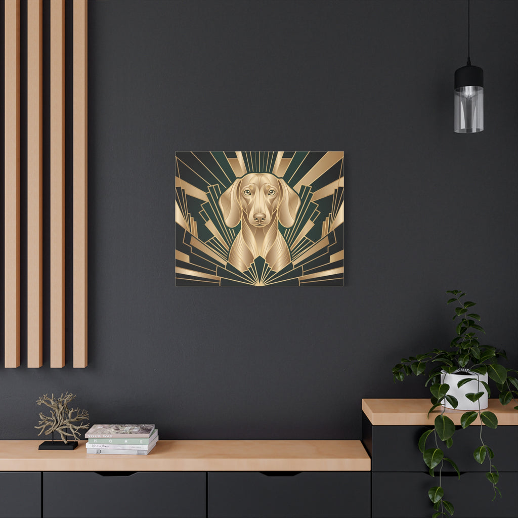 Dachshund Canvas | Art Deco Emerald & Gold Wall Art