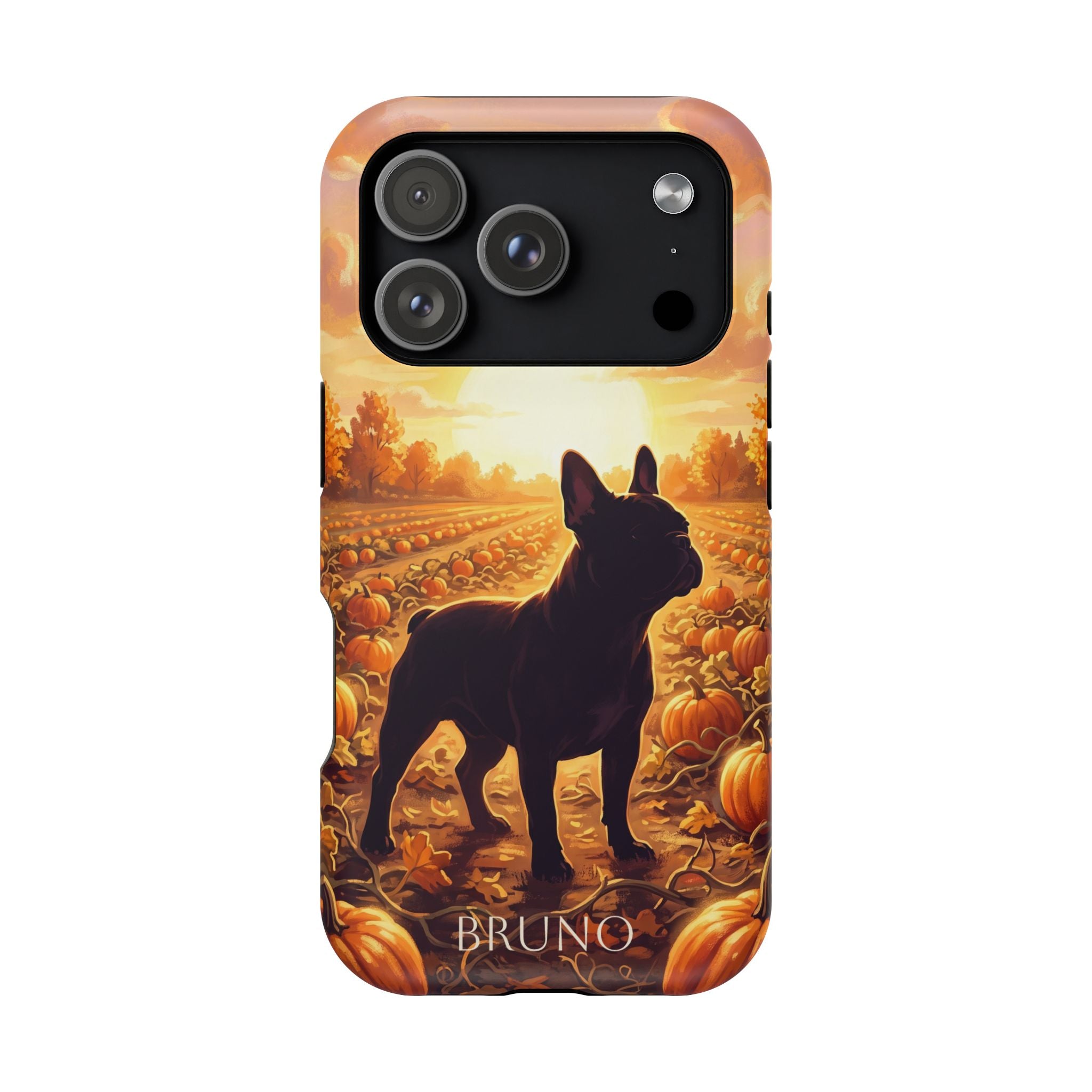 Personalized French Bulldog Pumpkin Patch Phone Case — Wireless Charging Cover