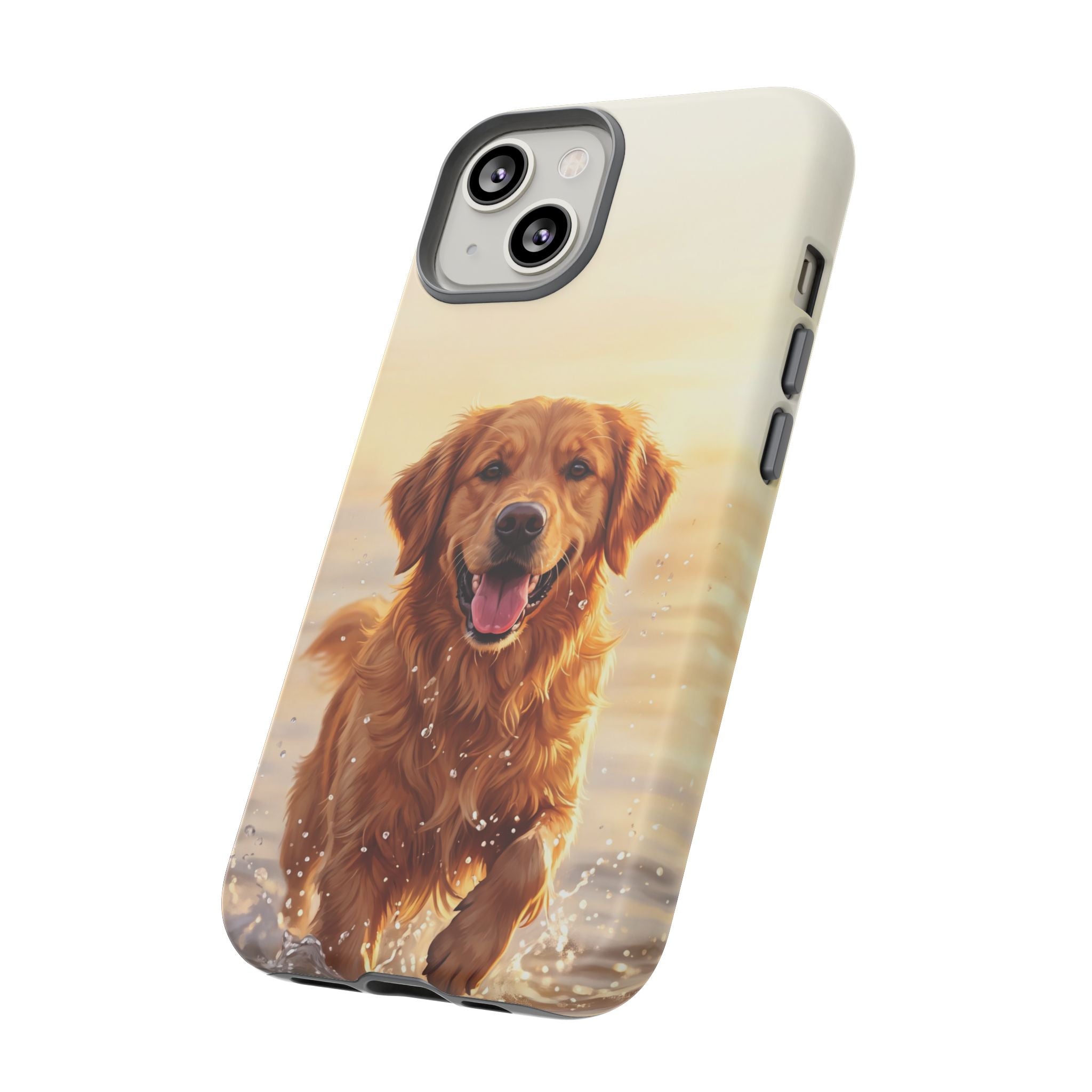 Golden Retriever Splashing in Water Phone Case | Joyful Dog at Golden Hour | iPhone & Samsung