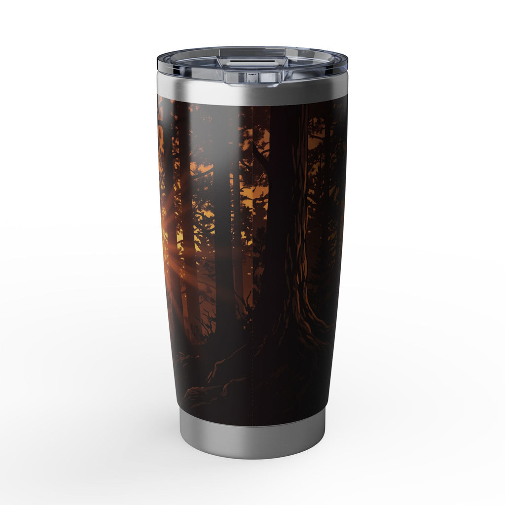 Frenchie Stainless Tumbler — 20 oz Personalized Travel Mug with Forest Sunset Silhouette Design