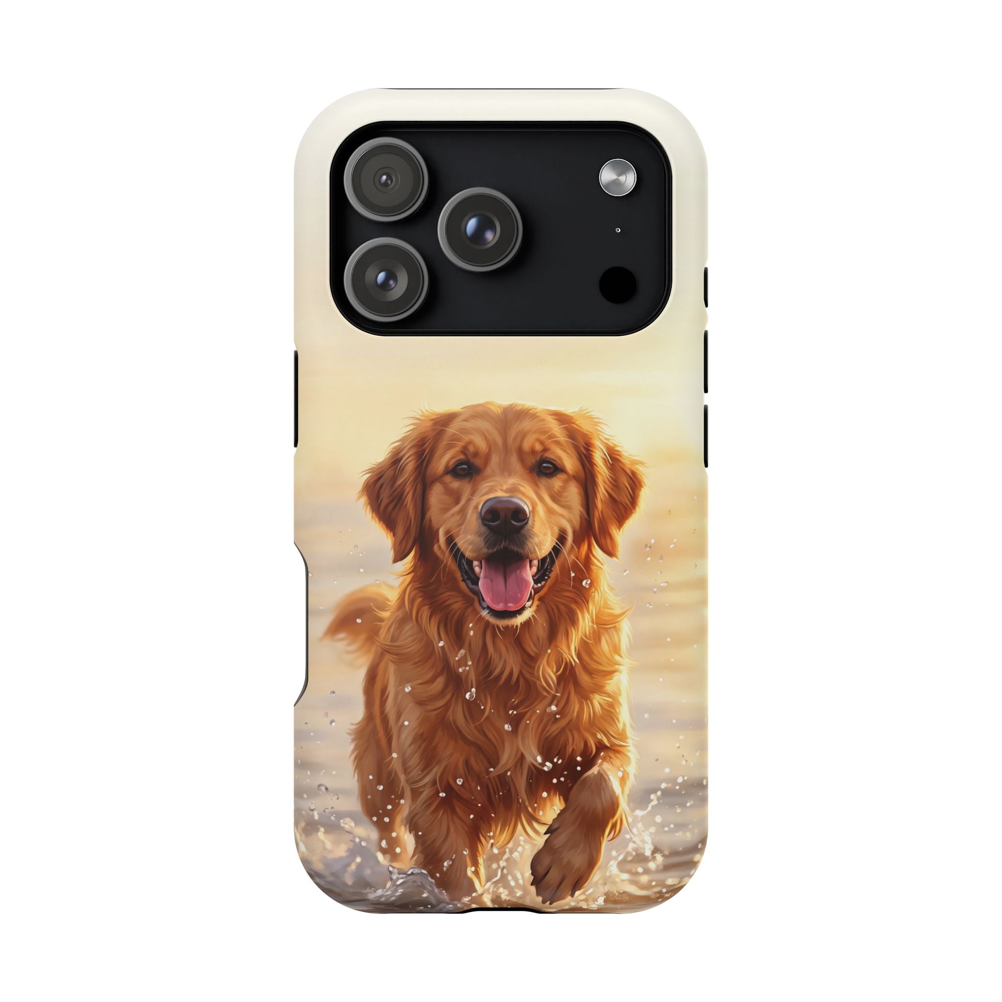 Beach Golden Retriever Phone Case — Impact-Resistant Wireless Charging Cover