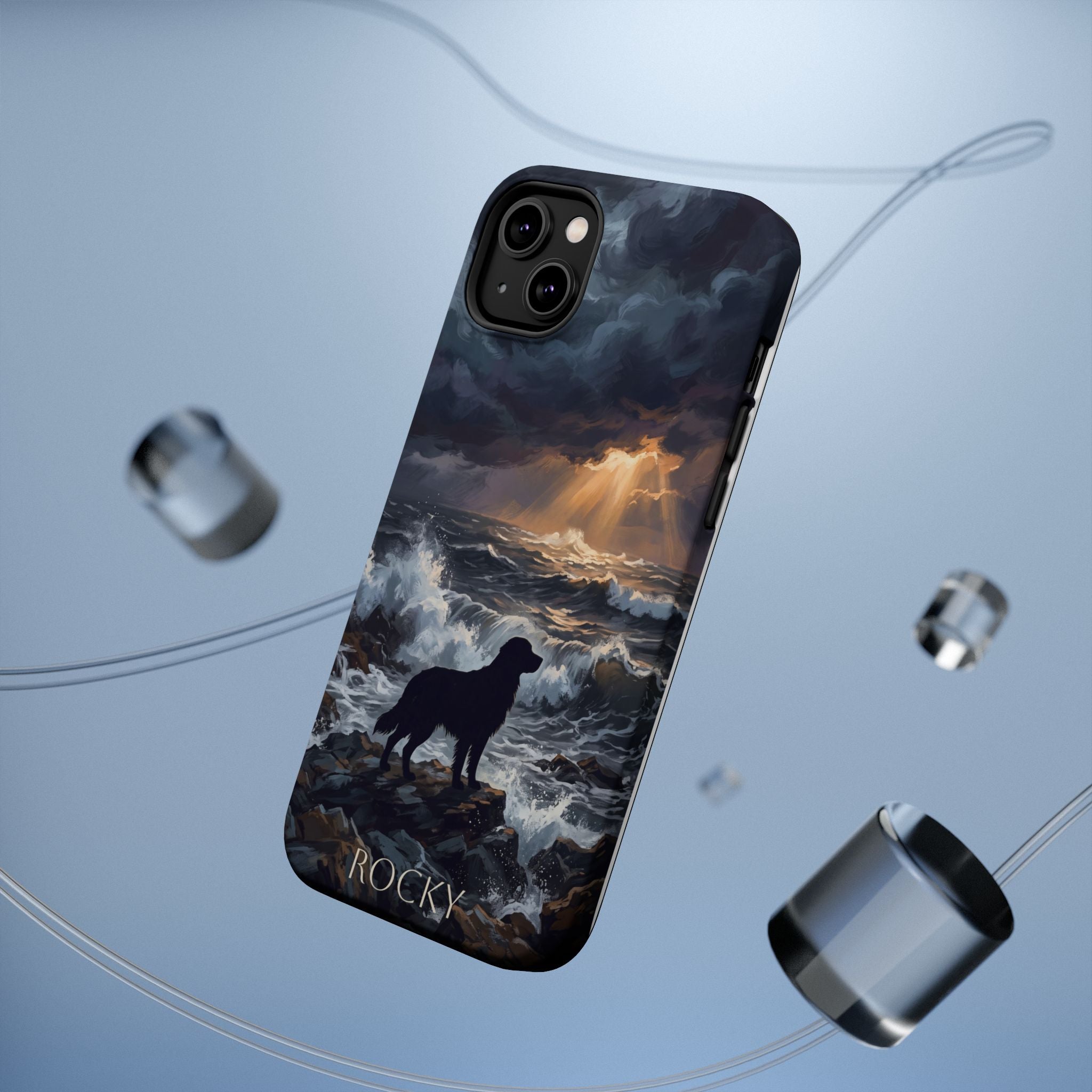 Personalized Golden Retriever Stormy Sea Phone Case — Wireless Charging Cover