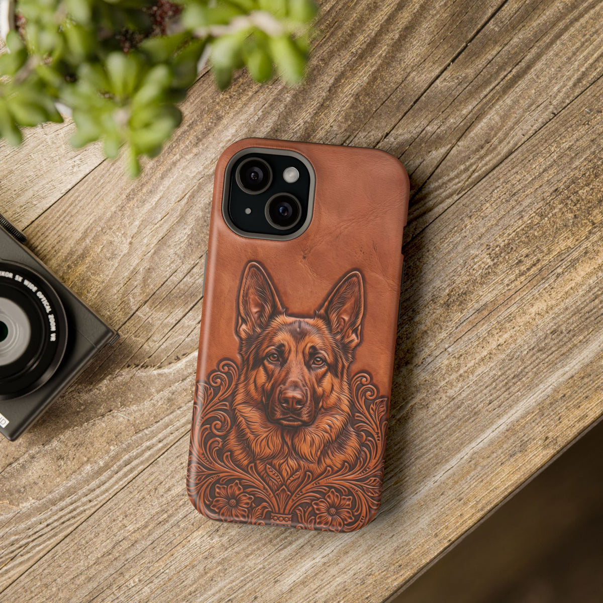 German Shepherd Phone Case | Western Tooled Art — Tough Magnetic Case with Wireless Charging