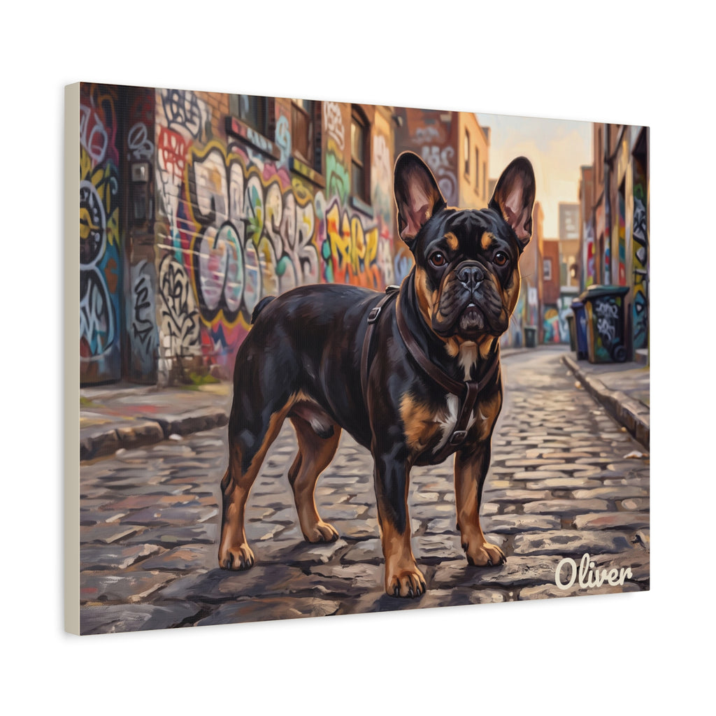 French Bulldog Personalized Canvas | Black and Tan Frenchie Graffiti Alley Wall Art