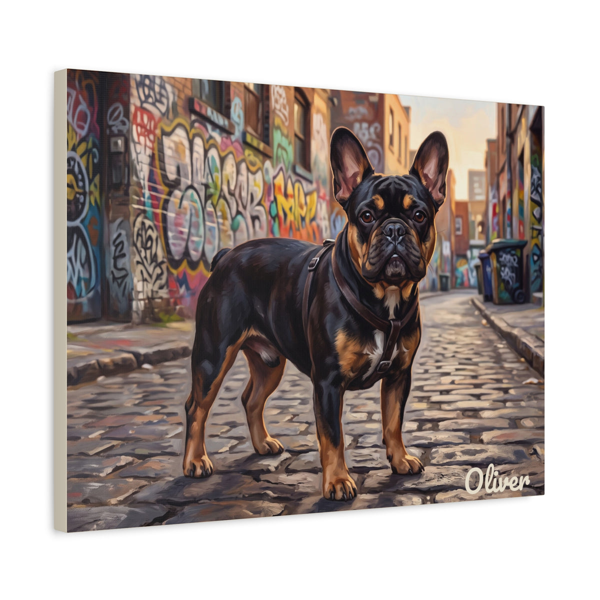 French Bulldog Personalized Canvas | Black and Tan Frenchie Graffiti Alley Wall Art