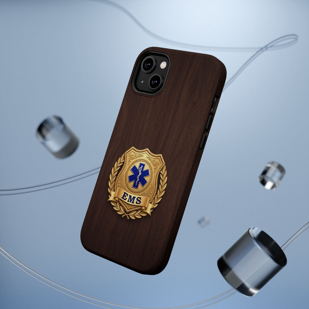 Gold EMS Laurel Badge Wood Phone Case — Magnetic Wireless Charging Cover