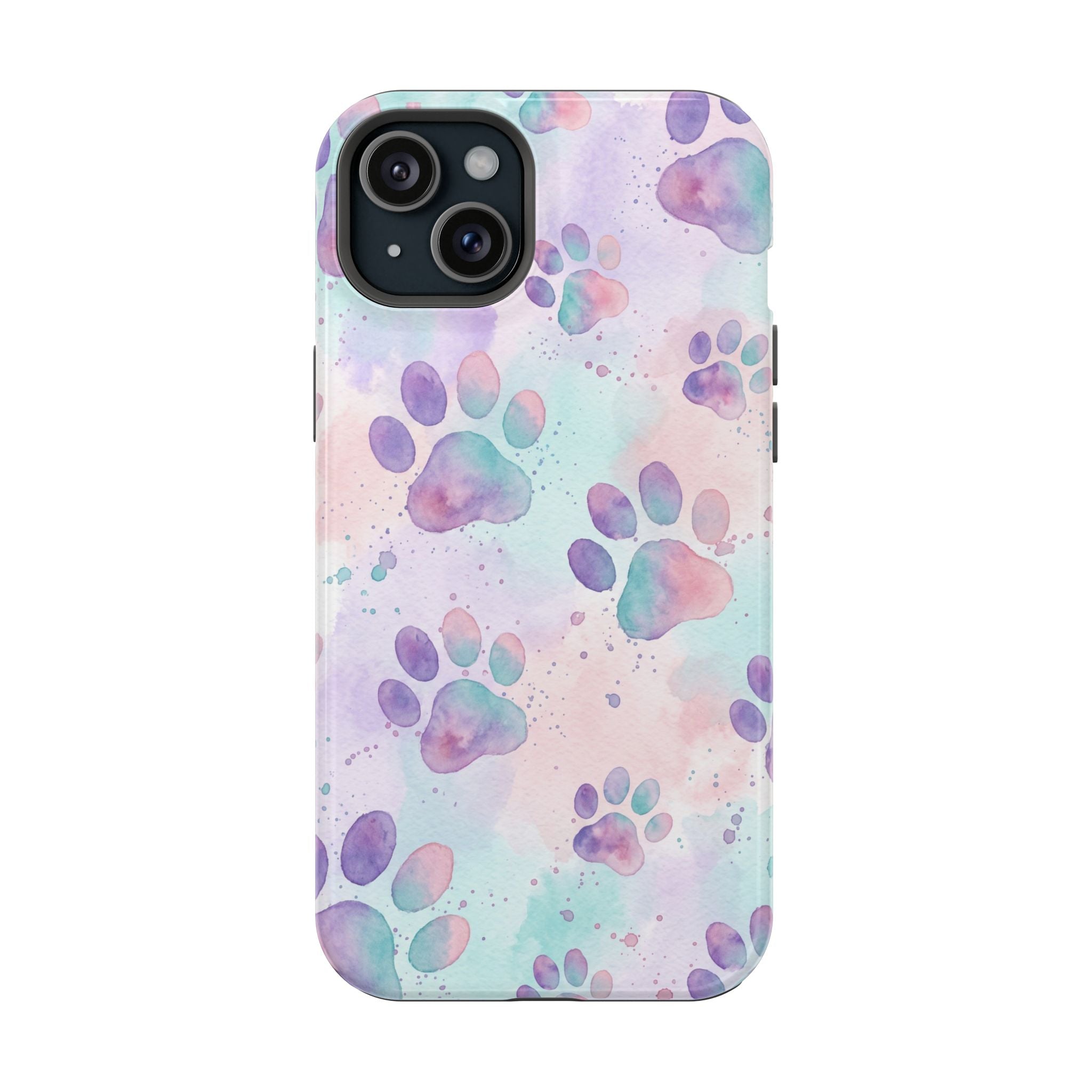 Watercolor Paw Print Phone Case — Impact-Resistant Wireless Charging Cover