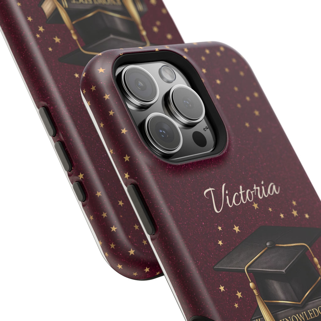 Graduation Cap & Books Personalized Teacher Phone Case — Wireless Charging Cover