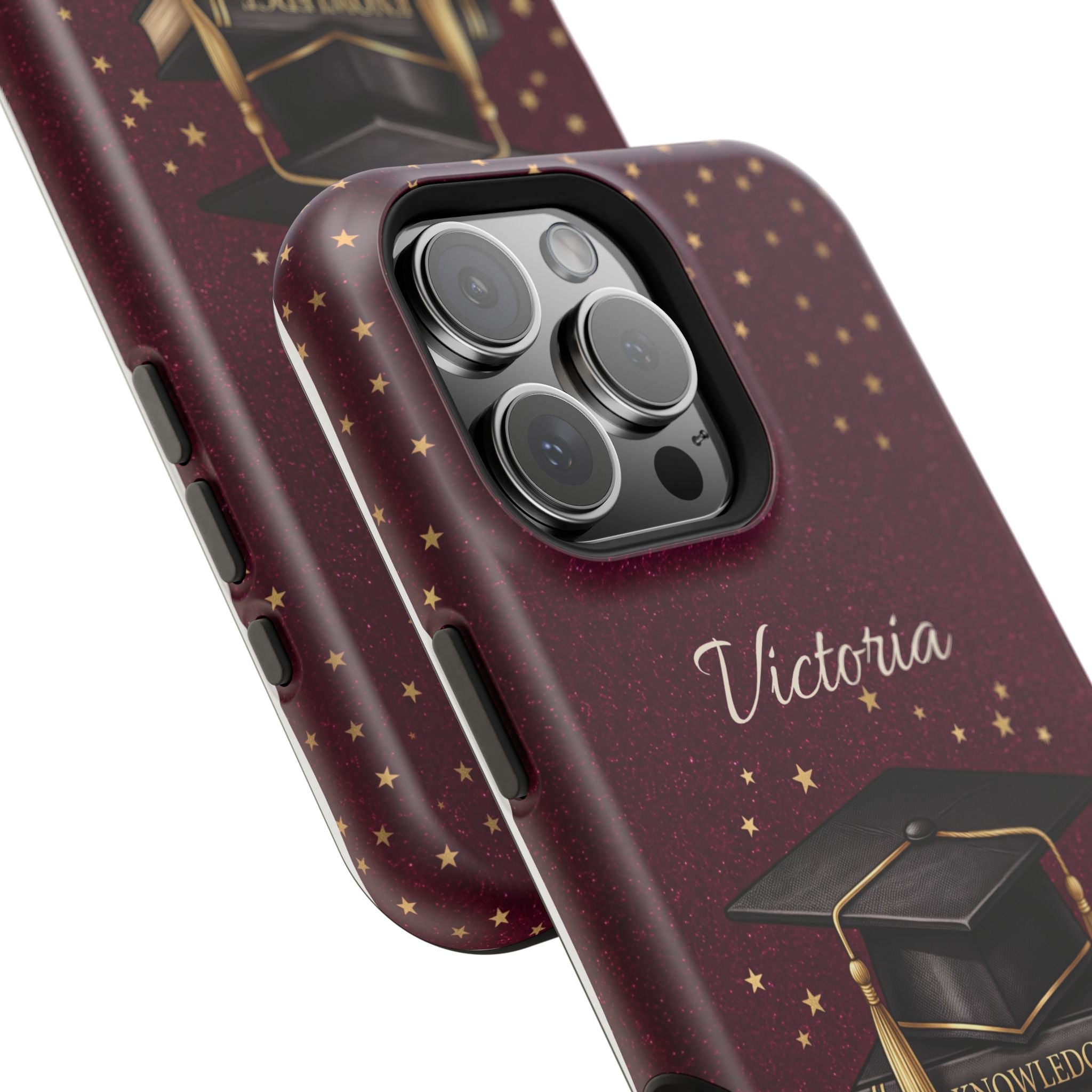 Graduation Cap & Books Personalized Teacher Phone Case — Wireless Charging Cover