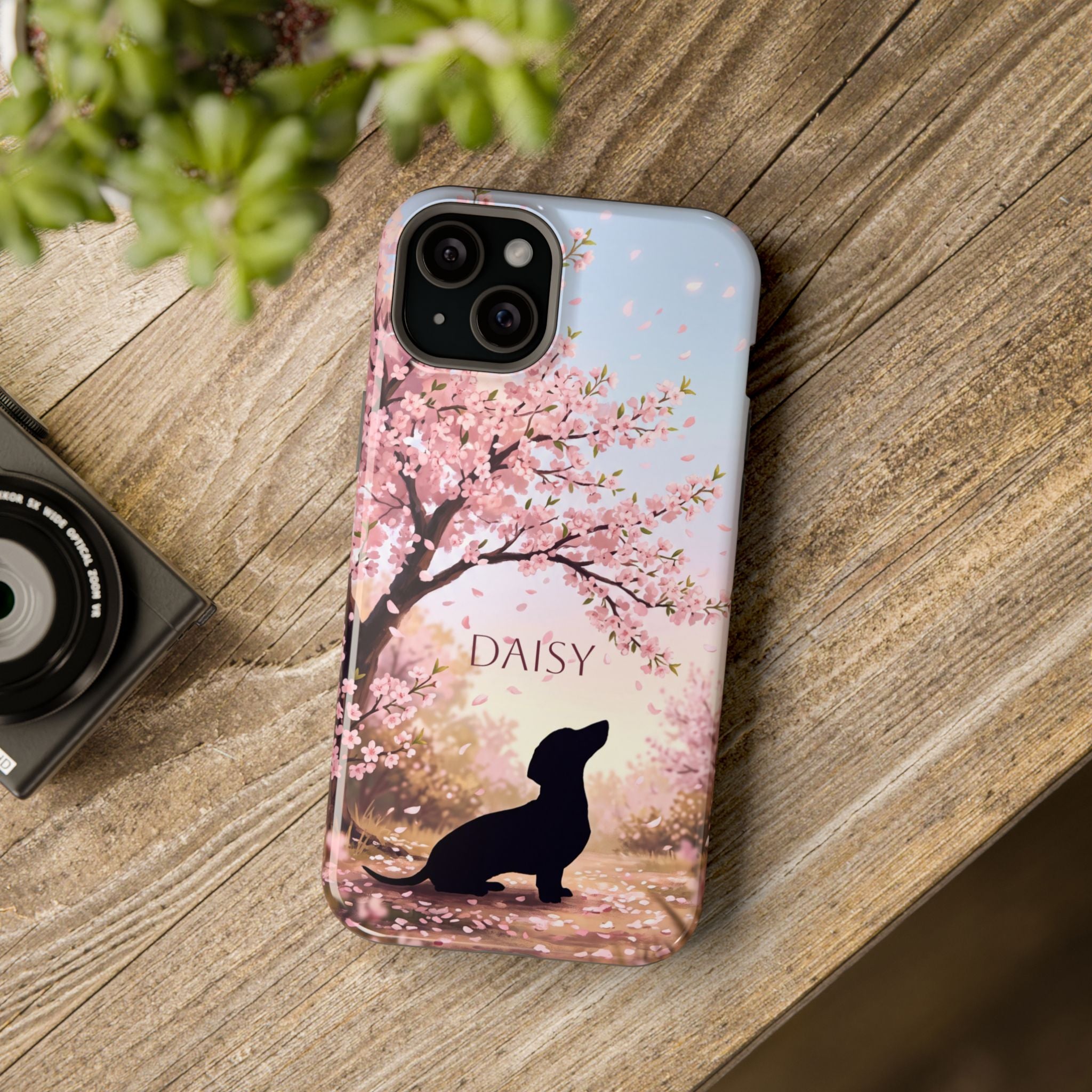 Personalized Dachshund Cherry Blossom Phone Case — Wireless Charging Cover