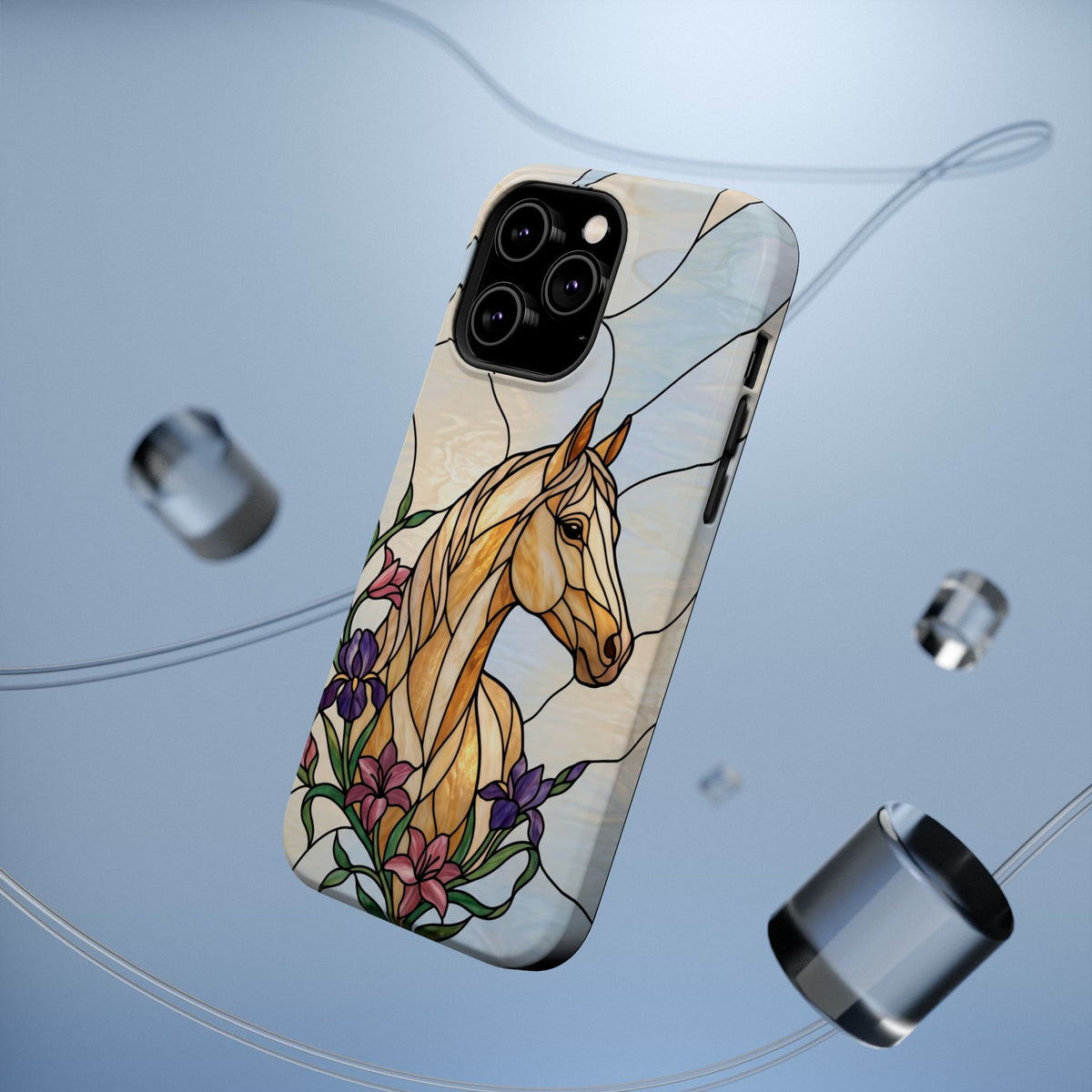 Floral Stained Glass Horse Phone Case — Tough Magnetic Case with Wireless Charging