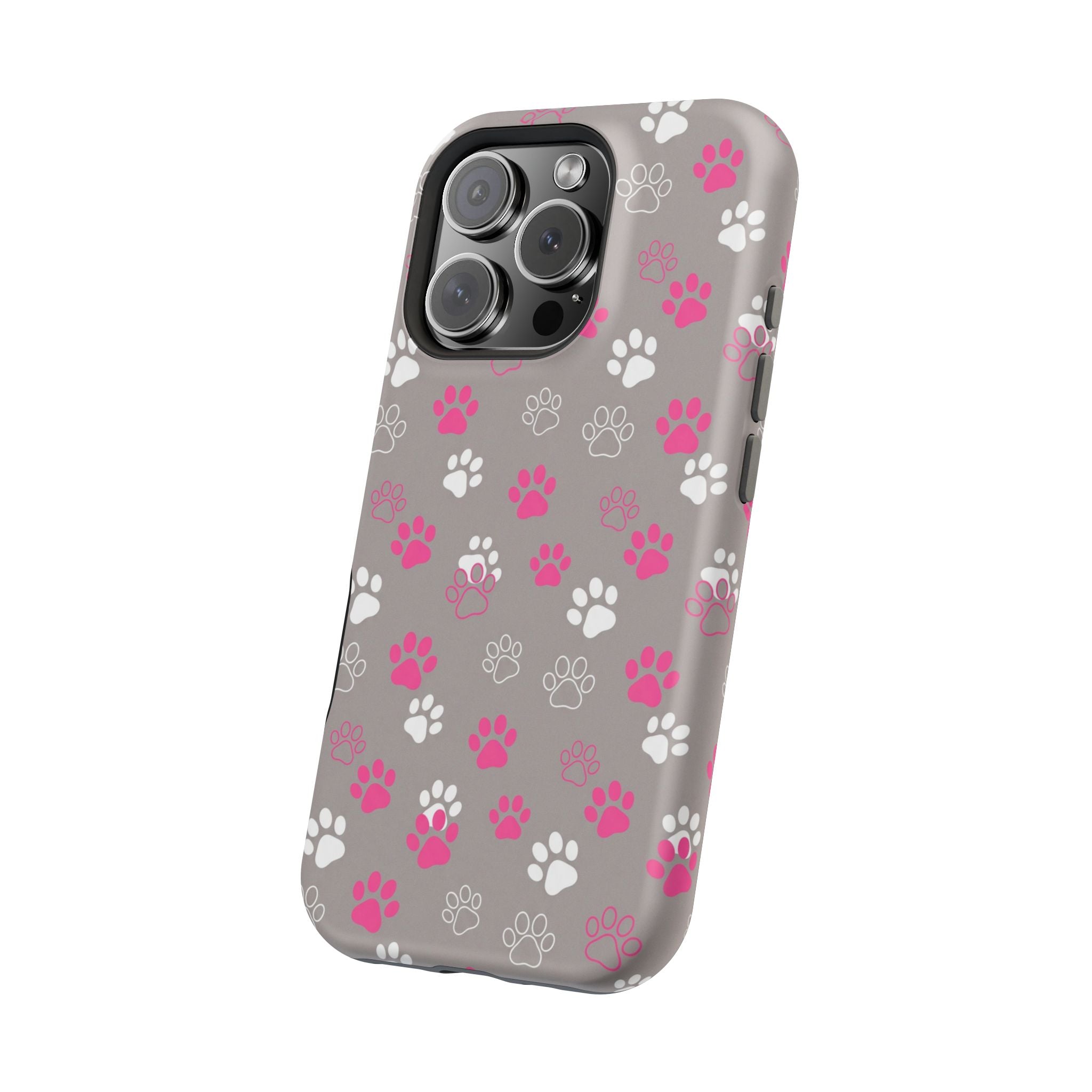 Pink & White Paw Print Phone Case — Impact-Resistant Wireless Charging Cover
