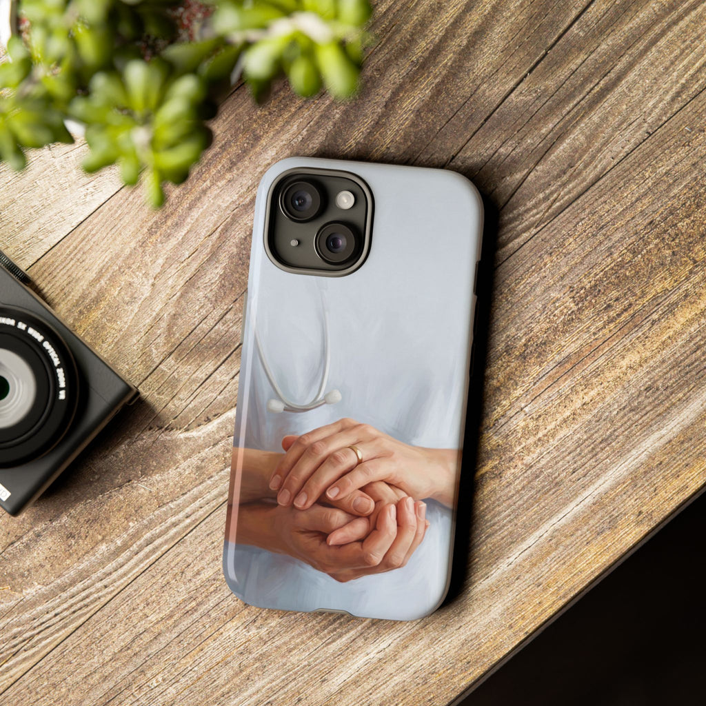 Nurse's Comforting Hands Phone Case | Caring Hands & Stethoscope Illustration | iPhone & Samsung