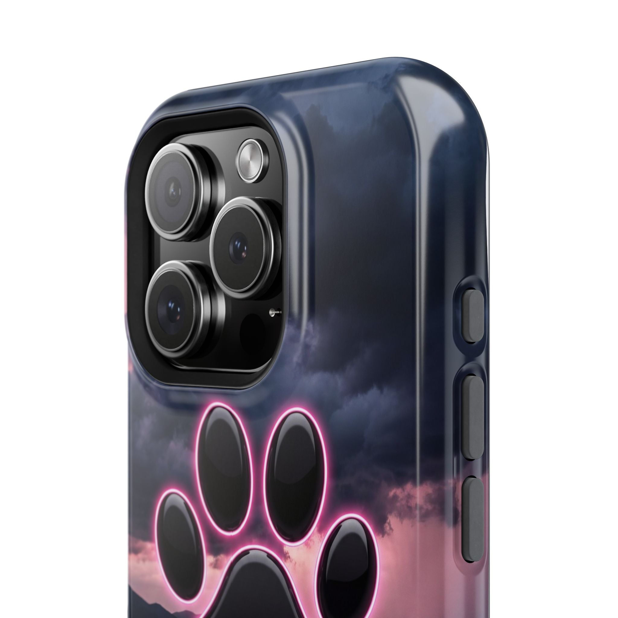 Neon Paw Print Phone Case — Impact-Resistant Wireless Charging Cover