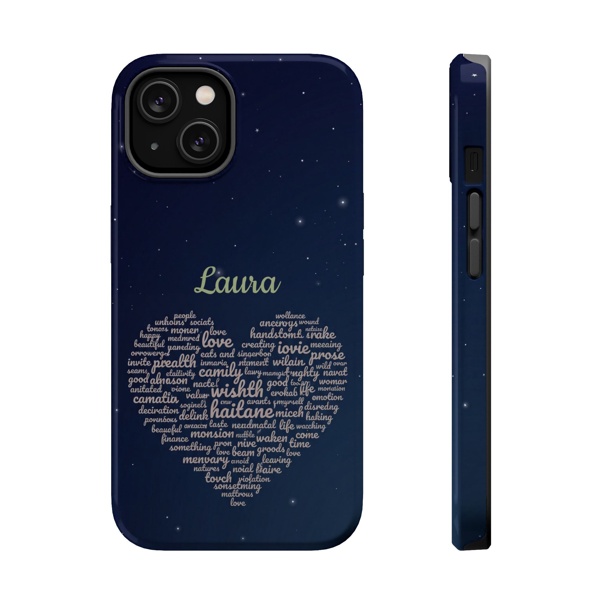 Personalized Teacher Heart Word Art Phone Case — Navy Wireless Charging Cover