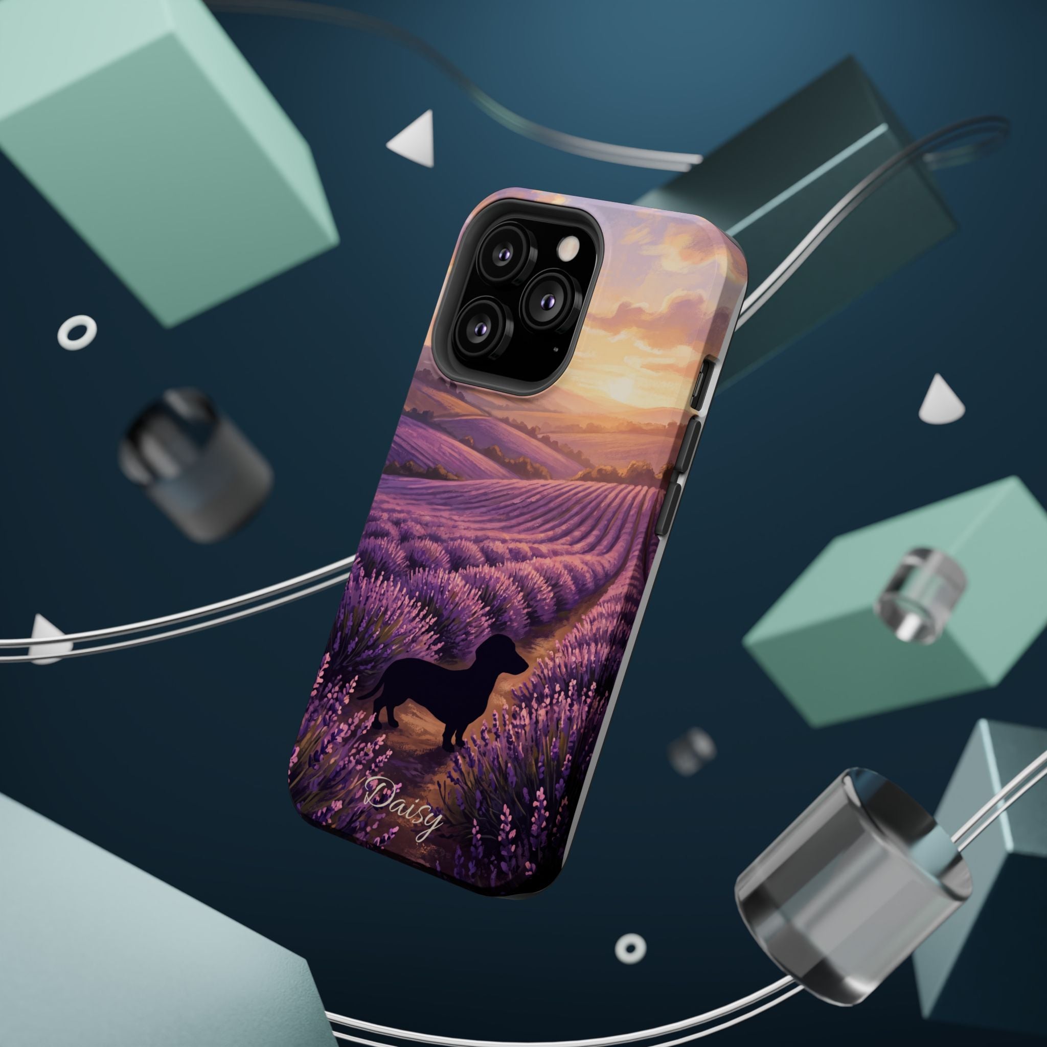 Personalized Dachshund Lavender Field Phone Case — Wireless Charging Cover