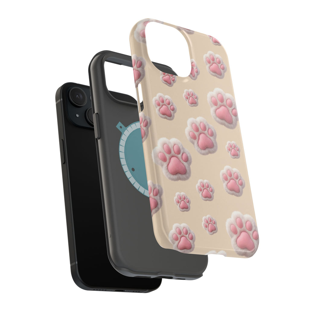 Pink Paw Print Phone Case — Impact-Resistant Wireless Charging Cover