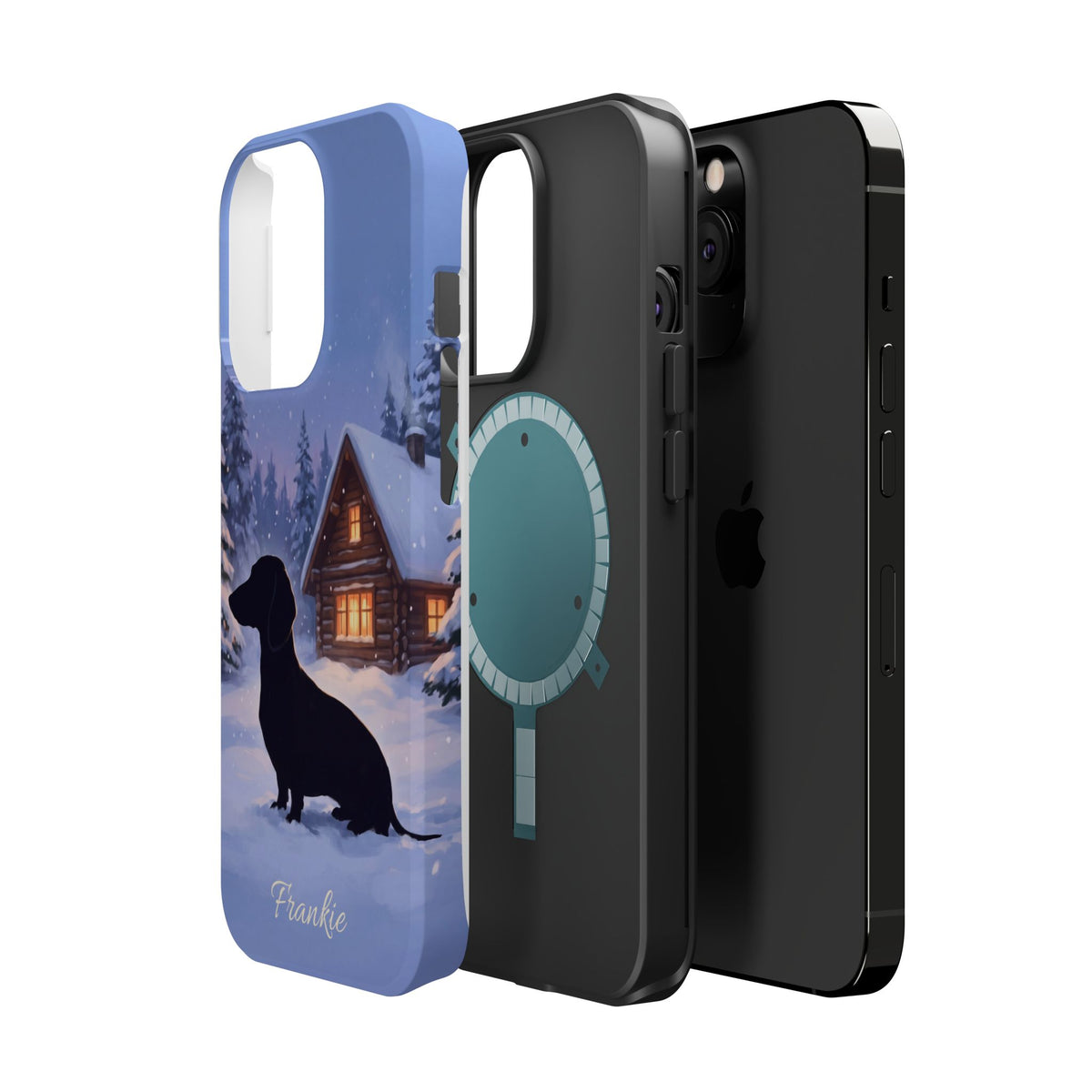 Personalized Dachshund Winter Cabin Phone Case — Wireless Charging Cover
