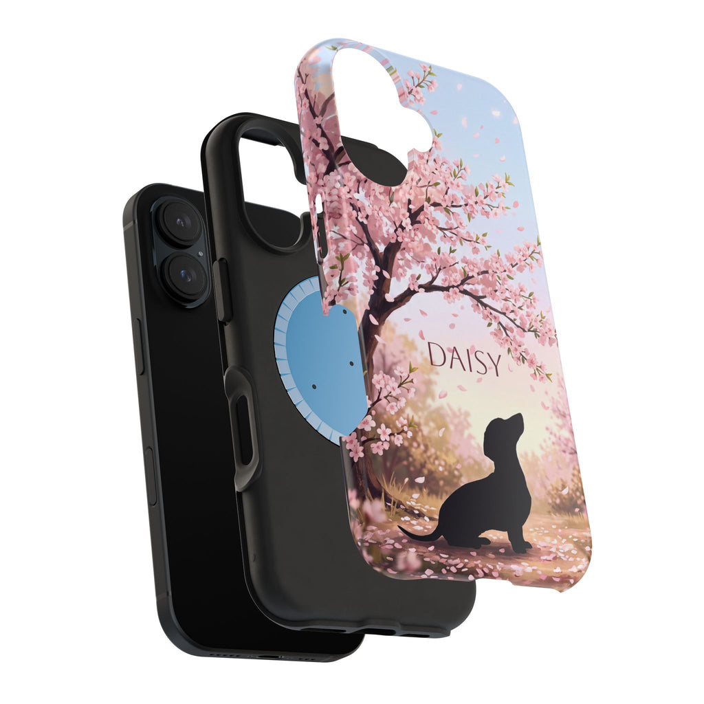 Personalized Dachshund Cherry Blossom Phone Case — Wireless Charging Cover