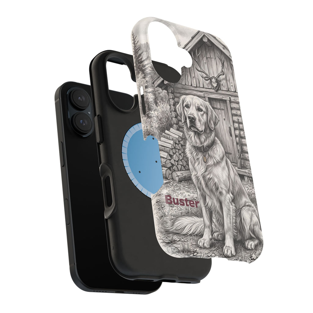 Personalized Golden Retriever Cabin Porch Phone Case — Wireless Charging Cover
