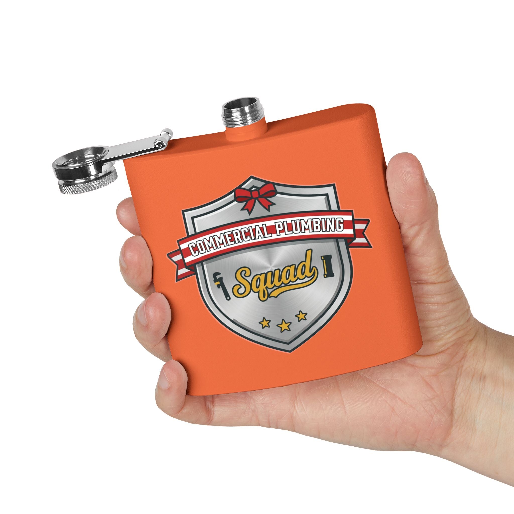 Flask — "Commercial Plumbing Squad" 6oz Stainless Steel Hip Flask