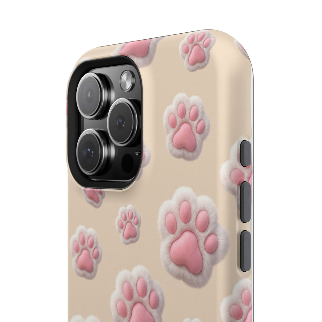 Pink Paw Print Phone Case — Impact-Resistant Wireless Charging Cover