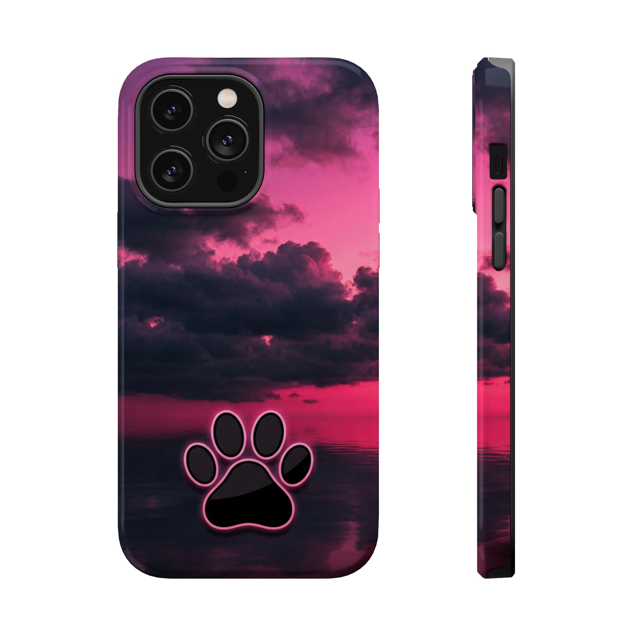 Pink Sky Paw Print Phone Case — Impact-Resistant Wireless Charging Cover