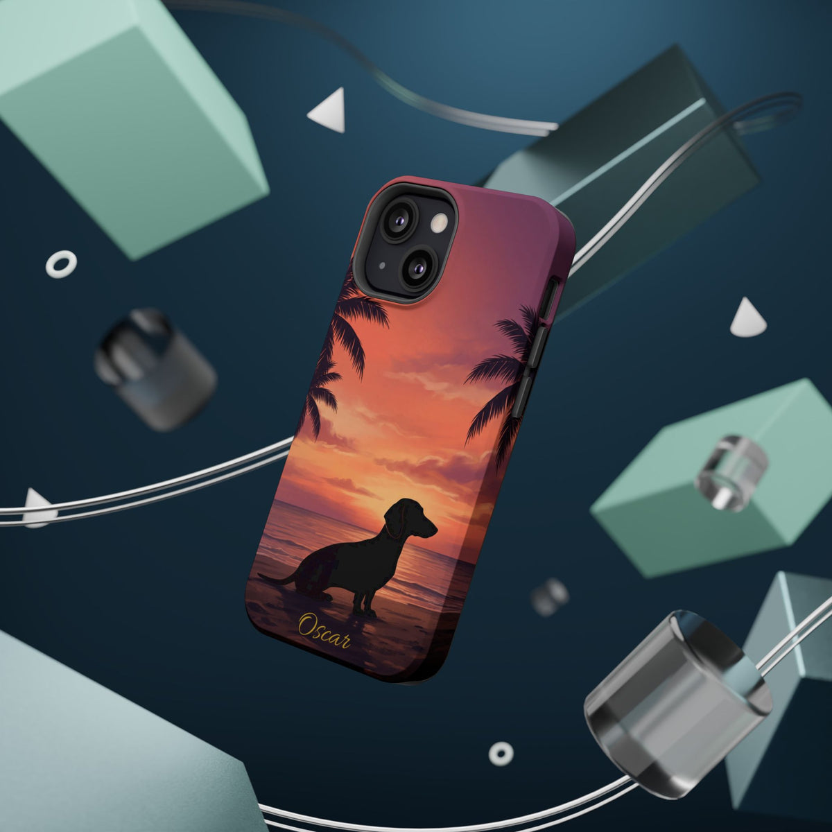 Personalized Dachshund Tropical Beach Sunset Phone Case — Wireless Charging Cover