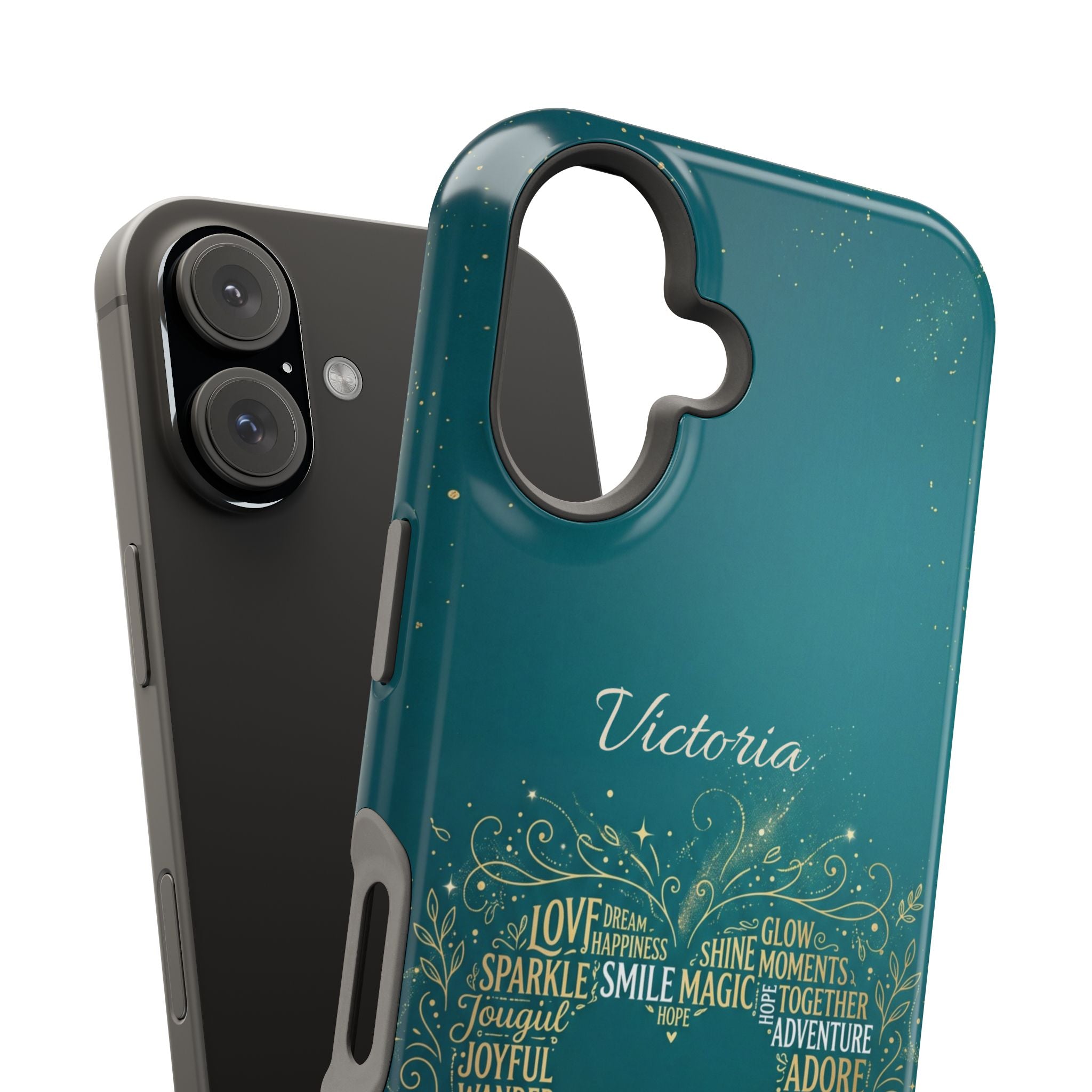 Personalized Teacher Heart Word Art Phone Case — Impact-Resistant Wireless Charging Cover