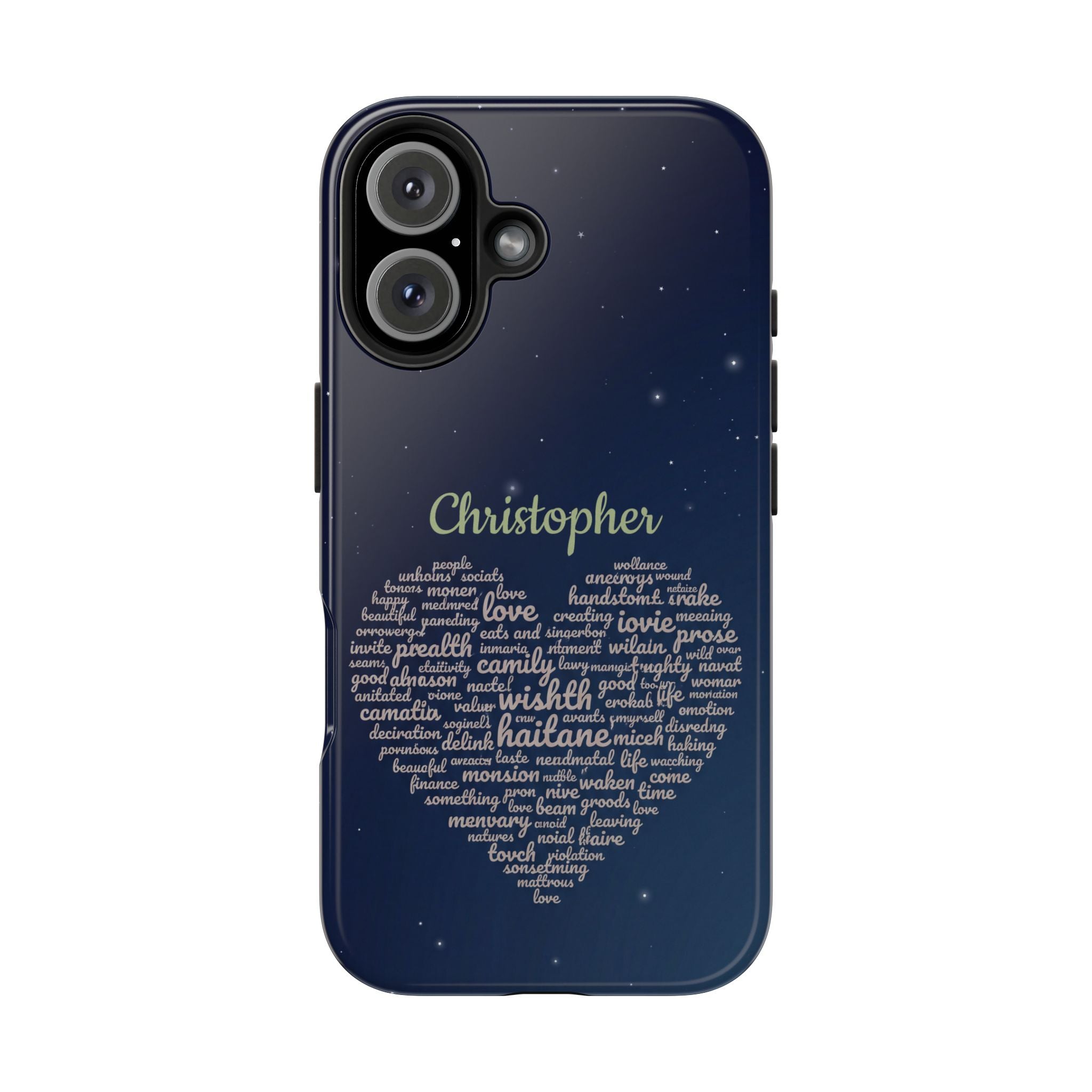 Personalized Teacher Heart Word Cloud Phone Case — Custom Name Starry Design