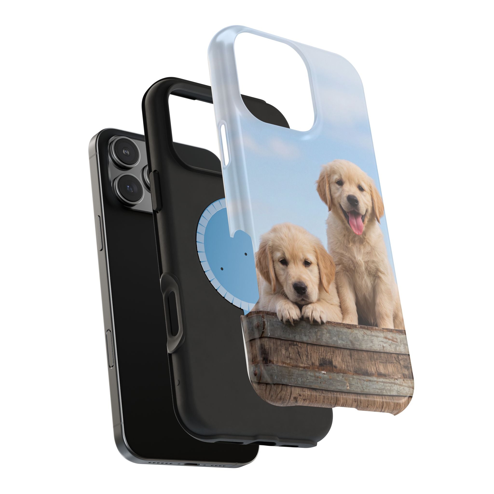 Golden Retriever Puppy Duo Phone Case — Impact-Resistant Wireless Charging Cover