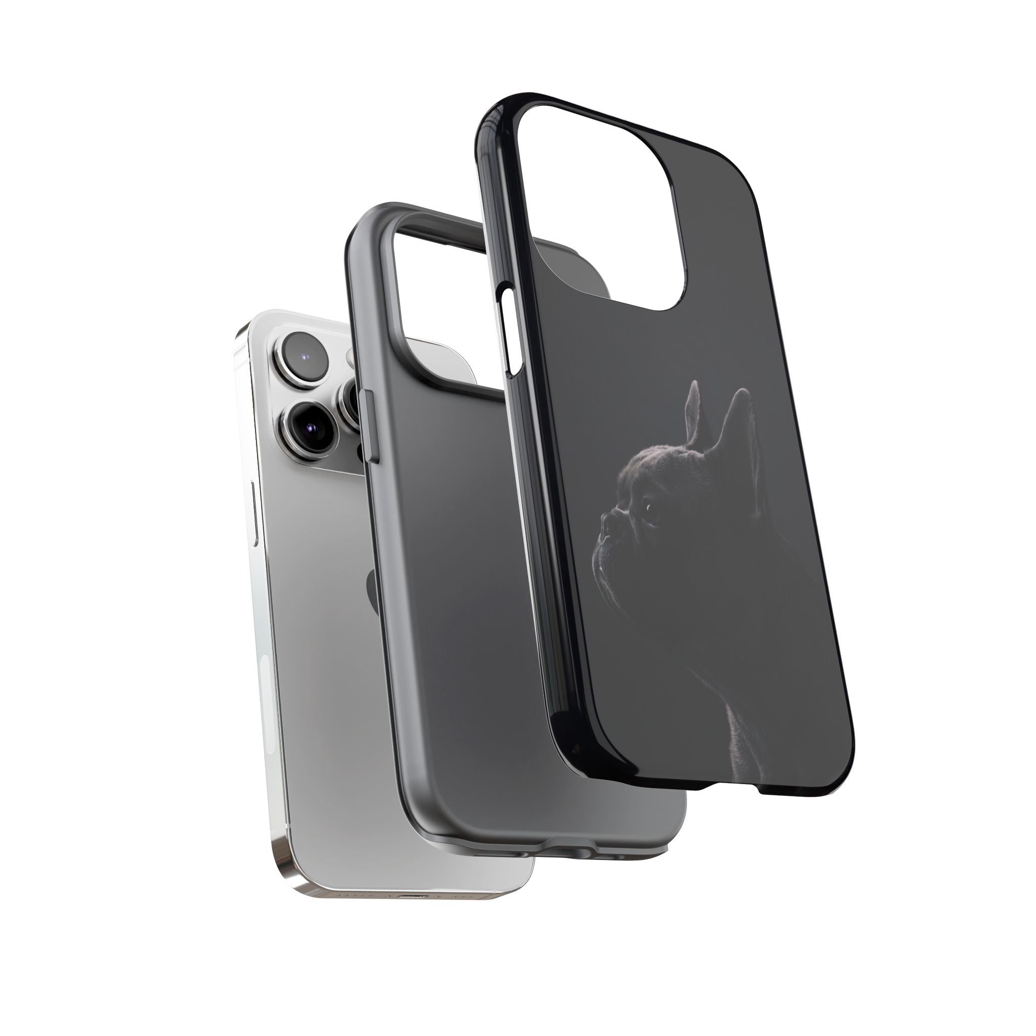 Silhouette French Bulldog Phone Case | Minimalist Black-on-Black Frenchie Profile | iPhone & Samsung