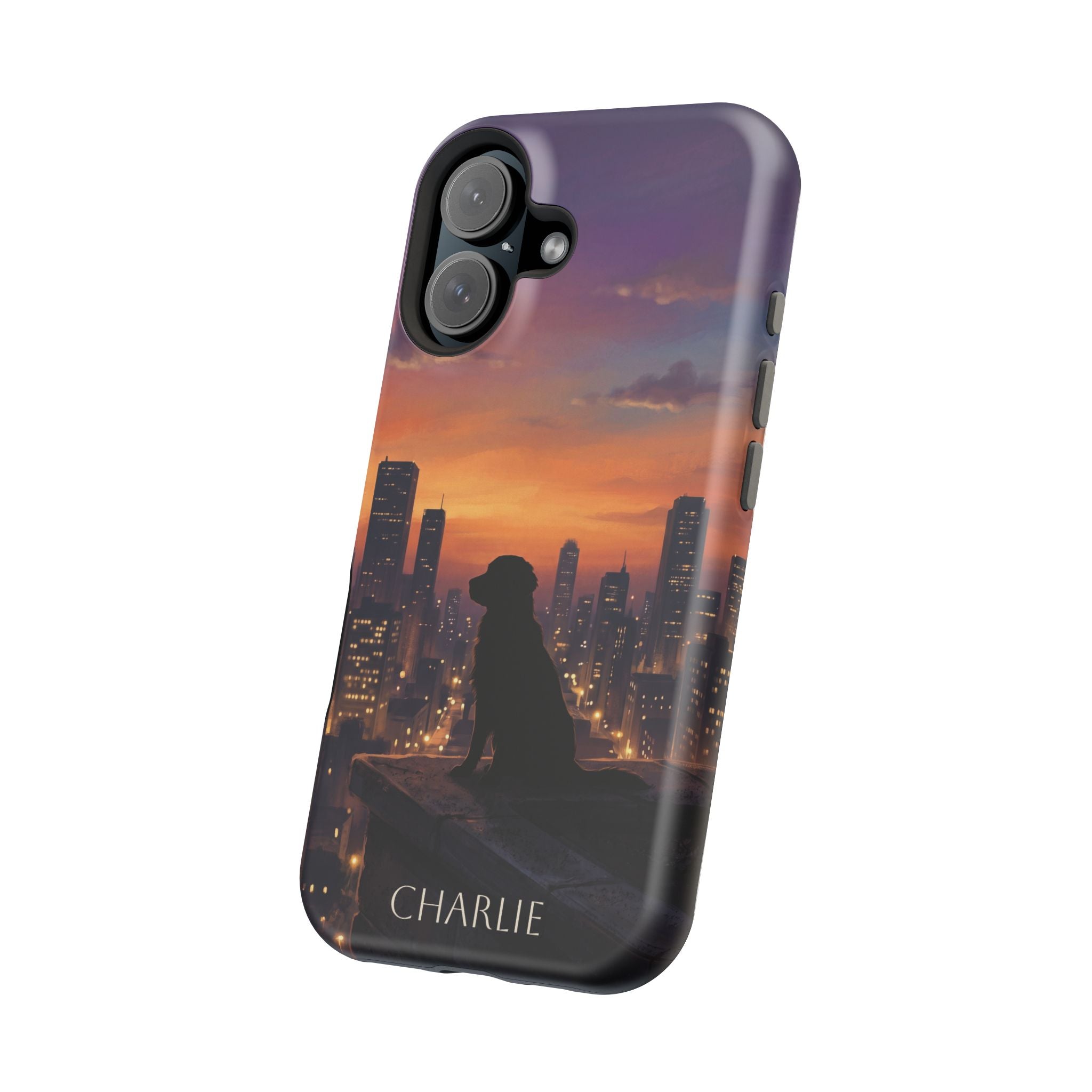 Personalized Golden Retriever City Skyline Phone Case — Wireless Charging Cover