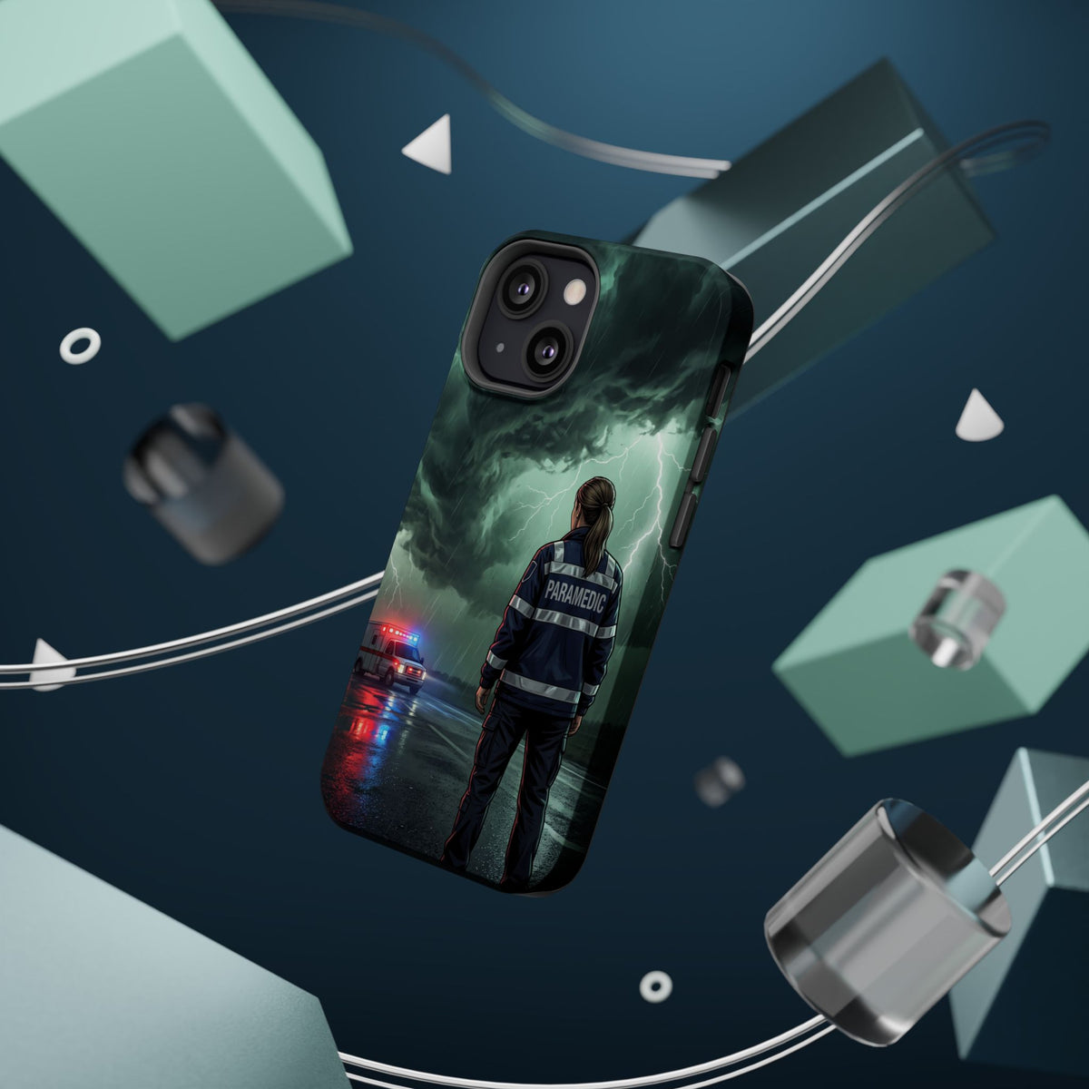 Female Paramedic Green Storm Phone Case — Magnetic Wireless Charging Cover