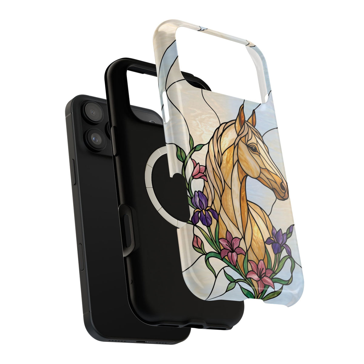 Floral Stained Glass Horse Phone Case — Tough Magnetic Case with Wireless Charging
