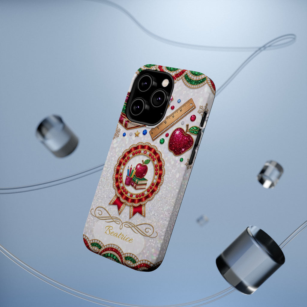 Jeweled Apple Medallion Personalized Teacher Phone Case — Wireless Charging Cover