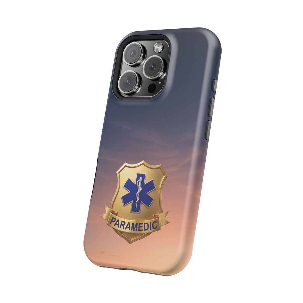 Gold Paramedic Badge Sunset Sky Phone Case — Magnetic Wireless Charging Cover
