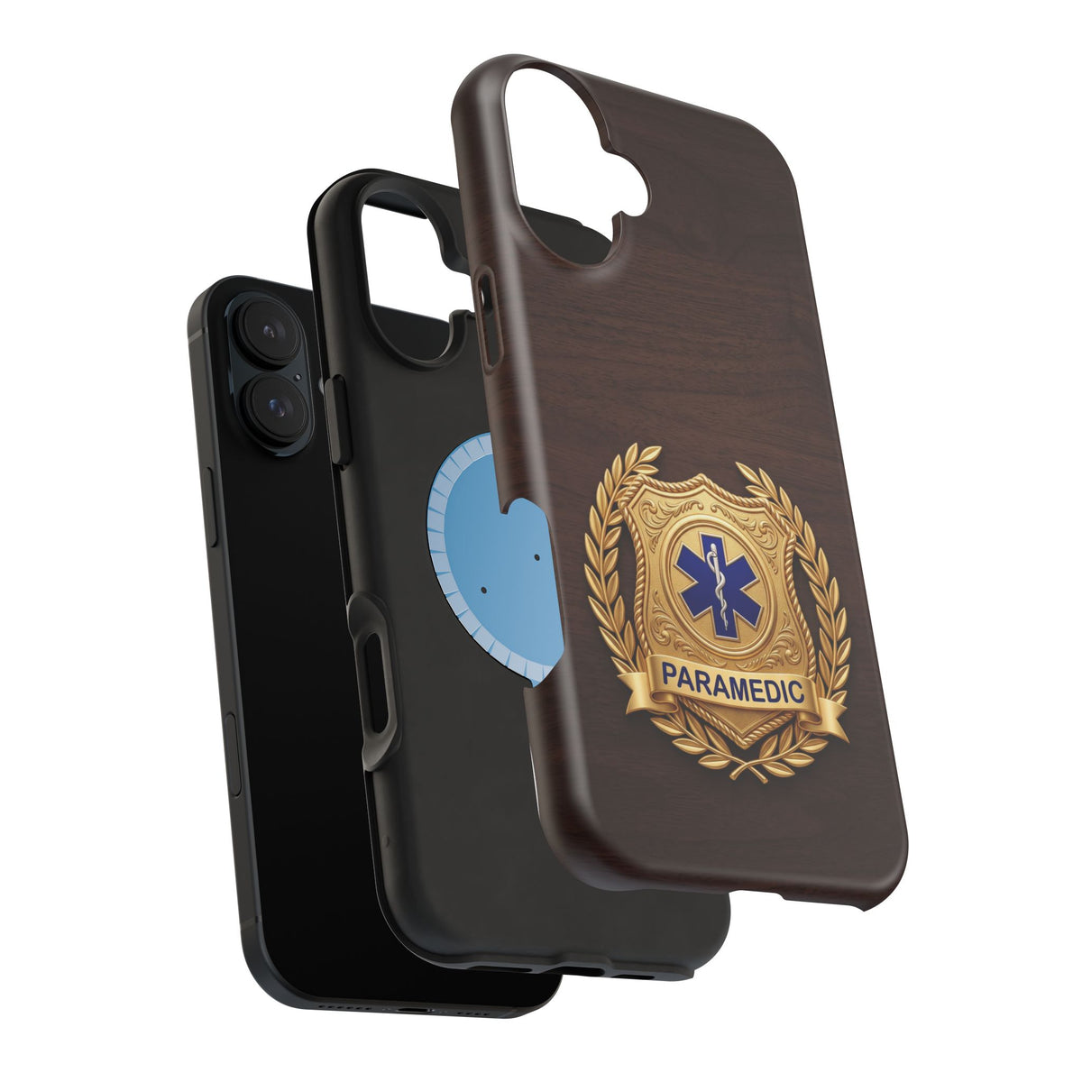 Gold Paramedic Laurel Badge Wood Phone Case — Magnetic Wireless Charging Cover
