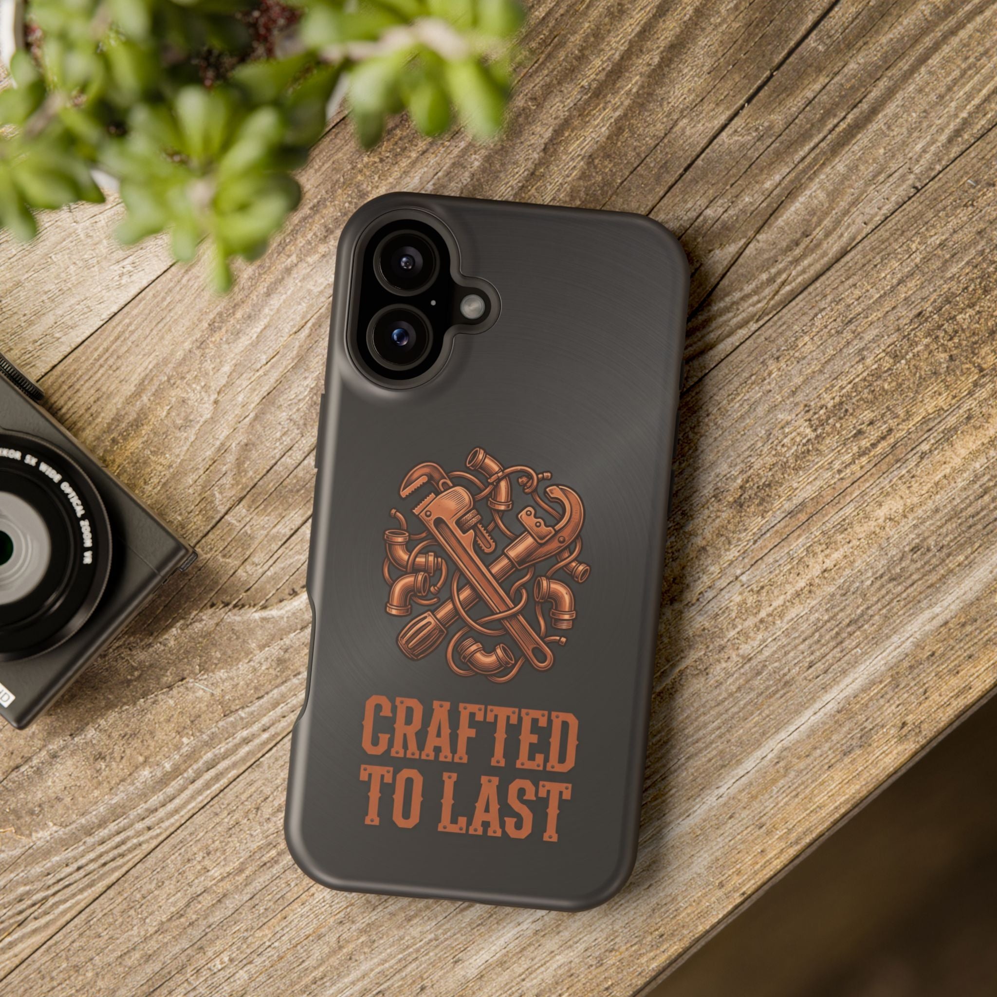 Crafted to Last Phone Case — Crossed Wrenches Wireless Charging Cover